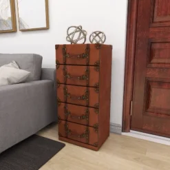 Traditional Faux Leather 5 Drawer Chest Camel Brown - Olivia & May -Furniture Series Store GUEST 0016e756 d3cc 4620 8aab 960d51f9ed9b