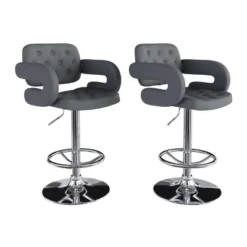 Set Of 2 Adjustable Tufted Fabric Barstool With Armrests - CorLiving -Furniture Series Store GUEST 026eade3 7863 4bc9 b2bb 6deac745217d