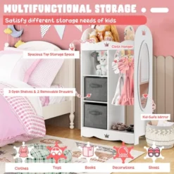 Costway Kids Dress Up Storage Hanging Armoire Dresser Costume Closet W/Mirror & Toy Bins -Furniture Series Store GUEST 030fbdd5 21d6 4d85 9a60 89bc033ae6f0