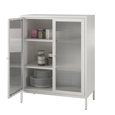 RealRooms Shadwick 2 Door Storage Cabinet-Fluted Glass Metal Locker 3 RealRooms Shadwick 2 Door Storage Cabinet-Fluted Glass Metal Locker - Image 3