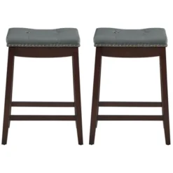 Costway Set Of 2 Nailhead Saddle Bar Stools 24'' Counter Stools Brown/White With Grey Cushion 12 Costway Set Of 2 Nailhead Saddle Bar Stools 24'' Counter Stools Brown/White With Grey Cushion -Furniture Series Store GUEST 0457d698 dae3 45b3 aef6 b52fbab97a5d
