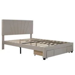 Queen Size Velvet Upholstered Platform Bed With A Big Drawer - ModernLuxe -Furniture Series Store GUEST 053c2d1e e3e3 4558 bda8 ff80fd8d0a25