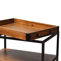 Capri Oak And Finished Mobile Metal Bar Cart With Stemware Rack Brown - Baxton Studio -Furniture Series Store GUEST 062c2650 2cce 4773 98c4 e79027f316e8