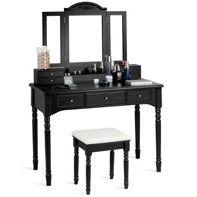 Costway 7 Drawers Vanity Set Dressing Table W/ Tri-Folding Mirror 1 Costway 7 Drawers Vanity Set Dressing Table W/ Tri-Folding Mirror