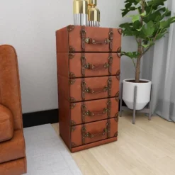 Traditional Faux Leather 5 Drawer Chest Camel Brown - Olivia & May -Furniture Series Store GUEST 0773db8b 95f8 4e9f bb5f 5ca21f80f364