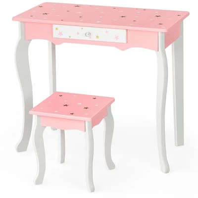 Costway Kids Vanity Princess Makeup Dressing Table Chair Set W/ Tri-folding Mirror 9 Costway Kids Vanity Princess Makeup Dressing Table Chair Set W/ Tri-folding Mirror - Image 9