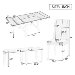 6 PCS Classic Wood Extendable Dining Table Set, Rectangular Table With 4 Upholstered Chairs & Bench, Gray+White-ModernLuxe 15 6 PCS Classic Wood Extendable Dining Table Set, Rectangular Table With 4 Upholstered Chairs & Bench, Gray+White-ModernLuxe -Furniture Series Store GUEST 0861dc4a bc22 40a2 b00e 82c6c19dfc48