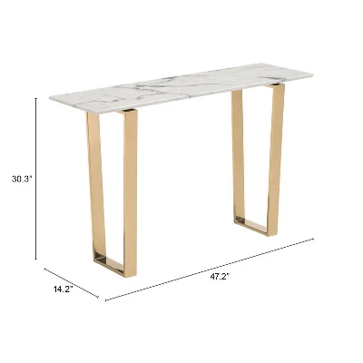 Modern Faux Marble And Stainless Steel 47" Rectangular Console Table - Stone/Gold - ZM Home 6 Modern Faux Marble And Stainless Steel 47" Rectangular Console Table - Stone/Gold - ZM Home - Image 6
