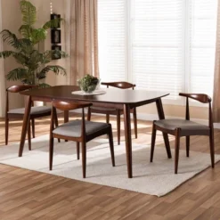 5pc Aeron Wood Dining Set Light Gray/Walnut - Baxton Studio -Furniture Series Store GUEST 0882f281 b115 47f9 ad5d f731f6df76dd