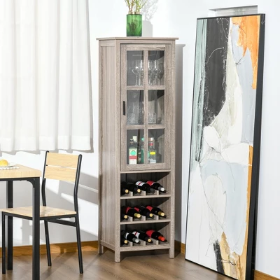 HOMCOM Tall Wine Cabinet, Bar Display Cupboard With 12-Bottle Wine Rack, Glass Door And 3 Storage Compartment For Living Room, Home Bar, Dining Room 1 HOMCOM Tall Wine Cabinet, Bar Display Cupboard With 12-Bottle Wine Rack, Glass Door And 3 Storage Compartment For Living Room, Home Bar, Dining Room