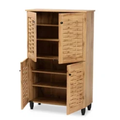 Winda Wood 4 Door Shoe Storage Cabinet Oak Brown/Black - Baxton Studio