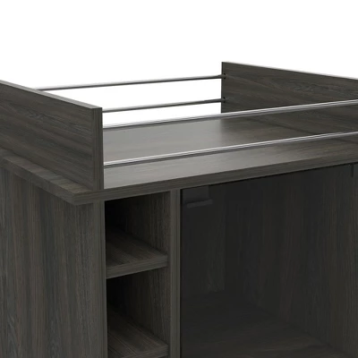 TUHOME Portable Dukat Wine And Liquor Bar Storage Display Cabinet Cart With Glass Door, 4 Wheels, 2 Shelves, And 6 Cubbies 3 TUHOME Portable Dukat Wine And Liquor Bar Storage Display Cabinet Cart With Glass Door, 4 Wheels, 2 Shelves, And 6 Cubbies - Image 3