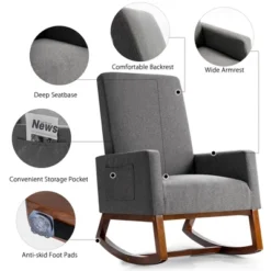 Costway Mid Century Retro Fabric Rocking Chair Upholstered Nursery Armchair Gray -Furniture Series Store GUEST 0ad22469 b813 4e6b 94dc 02ffae587222