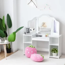 Costway Vanity Table Set Makeup Dressing Kids Girls Study Table Tri Folding Mirror WhitePink 17 Costway Vanity Table Set Makeup Dressing Kids Girls Study Table Tri Folding Mirror WhitePink -Furniture Series Store GUEST 0b8cd1cd 2cfe 4b78 a65a d98dc9a1c8ce 1