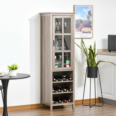 HOMCOM Tall Wine Cabinet, Bar Display Cupboard With 12-Bottle Wine Rack, Glass Door And 3 Storage Compartment For Living Room, Home Bar, Dining Room 2 HOMCOM Tall Wine Cabinet, Bar Display Cupboard With 12-Bottle Wine Rack, Glass Door And 3 Storage Compartment For Living Room, Home Bar, Dining Room - Image 2
