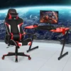 Costway Gaming Desk & Chair Set Z-Shaped Racing Style Desk With Massage Swivel Gaming Chair