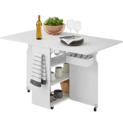 Best Choice Products Multipurpose Folding Table W/ Built-in Wheels, 3 Storage Shelves, Cubby, Carrying Handle -Furniture Series Store GUEST 0e1b16c4 b6bf 469a b754 396ada4256f0