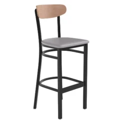 Emma And Oliver Industrial Barstool With Rolled Steel Frame And Solid Wood Seat - 500 Lbs. Static Weight Capacity -Furniture Series Store GUEST 0e5b1a48 26cc 45fa 8293 54b0a8f209df