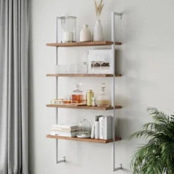 64" Wood And Metal 4 Tier Wall Mount Floating Bookshelf - Nathan James -Furniture Series Store GUEST 0e6b23f0 a08d 46ee a16e cc76f7e8d150
