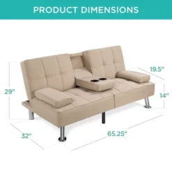 Best Choice Products Modern Linen Convertible Futon Sofa Bed W/ Removable Armrests, Metal Legs, Cupholders -Furniture Series Store GUEST 0e7c9cec d31d 4a57 9047 7601104b92f4