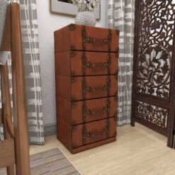 Traditional Faux Leather 5 Drawer Chest Camel Brown - Olivia & May -Furniture Series Store GUEST 114eedf2 b0cc 4fc4 8a4d 127101c5ba52