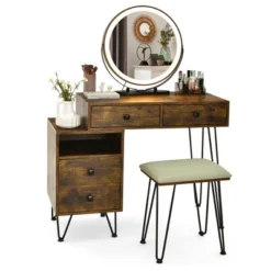 Costway Vanity Table Stool Set Dimmer LED Mirror Large Storage Cabinet Drawer Walnut BlackBrownWhite -Furniture Series Store GUEST 12719076 f435 4a5a bd0c fa59709fe1e9