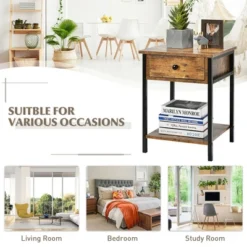 Costway 2PCS Industrial End Side Table Nightstand With Drawer Shelf Rustic Brown 14 Costway 2PCS Industrial End Side Table Nightstand With Drawer Shelf Rustic Brown -Furniture Series Store GUEST 14c2be36 58f2 43bc b8ae d937cc54084c