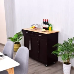 Costway Kitchen Island Trolley Cart Wood Top Rolling Storage Cabinet W/Knife Block WhiteBrown -Furniture Series Store GUEST 15241946 b9e9 4aa4 aa80 968c97e25489
