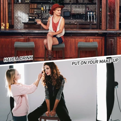 Costway Set Of 2 Nailhead Saddle Bar Stools 24'' Counter Stools Brown/White With Grey Cushion 5 Costway Set Of 2 Nailhead Saddle Bar Stools 24'' Counter Stools Brown/White With Grey Cushion - Image 5