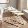 Kensington Hill Modern Gold Square Nesting Tables Set Of 3 19" Wide White Marble Tabletop For Living Room Bedroom Bedside Entryway