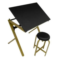 2pc Stellar Drawing Table With 36" Adjustable Top With Stool Set Black/Gold - Studio Designs -Furniture Series Store GUEST 17ada2dc ab72 4f71 a475 81e725e08426