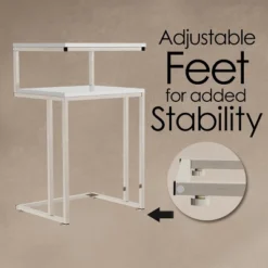 Hastings Home 2-Tier End Table - C-Shaped Side Table With Two Shelves And Metal Stand - White And Chrome -Furniture Series Store GUEST 18c9f9d7 9018 4d66 aaa5 862cea71ecb1