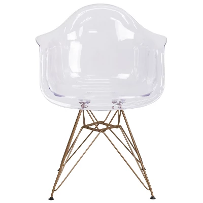 Emma And Oliver 2 Pack Transparent Side Chair With Arms And Gold Base - Accent & Side Chair 3 Emma And Oliver 2 Pack Transparent Side Chair With Arms And Gold Base - Accent & Side Chair - Image 3