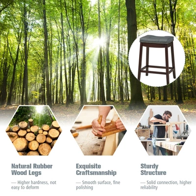 Costway Set Of 2 Nailhead Saddle Bar Stools 24'' Counter Stools Brown/White With Grey Cushion 7 Costway Set Of 2 Nailhead Saddle Bar Stools 24'' Counter Stools Brown/White With Grey Cushion - Image 7