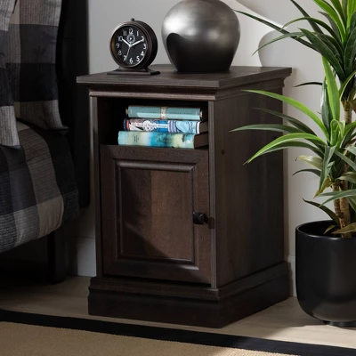 Nolan 1 Door Wood Nightstand Brown/Black - Baxton Studio 6 Nolan 1 Door Wood Nightstand Brown/Black - Baxton Studio - Image 6