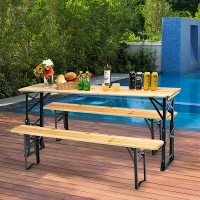 Costway 66.5" Outdoor Folding Wood Picnic Table Height Adjustable Metal Frame 4 Costway 66.5" Outdoor Folding Wood Picnic Table Height Adjustable Metal Frame - Image 4