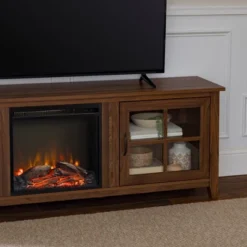 Tasi Transitional Farmhouse Glass Window Pane Door With Electric Fireplace TV Stand For TVs Up To 80" - Saracina Home -Furniture Series Store GUEST 1b7e41d8 8ce5 4d62 aab3 807810439b3d