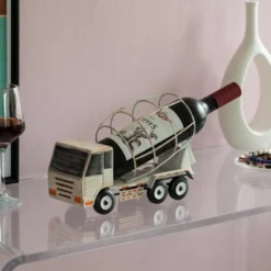 Vintiquewise Decorative Rustic Metal White Single Bottle Cement Truck Wine Holder For Tabletop Or Countertop