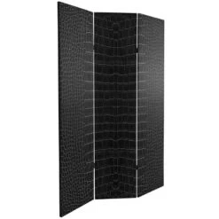 6" Double Sided Crocodile Print Canvas Room Divider Black - Oriental Furniture