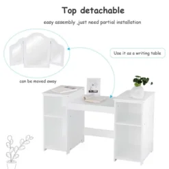 Costway Vanity Table Set Makeup Dressing Kids Girls Study Table Tri Folding Mirror -Furniture Series Store GUEST 1f081f6d 3fdb 4f90 9243 ae8a0581acc3