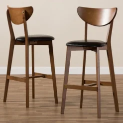 Set Of 2 Eline Mid-Century Modern Walnut Finished Wood Faux Leather Upholstered Barstools Black - Baxton Studio -Furniture Series Store GUEST 1f4abcb3 f1ce 4892 907d 6652f9e03e2c