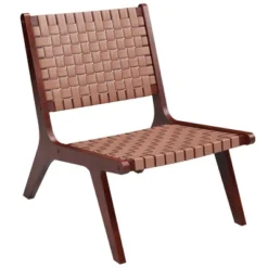 Costway Woven Leather Accent Chair Mid Century Rubber Wood Armless Side Chair -Furniture Series Store GUEST 1fcb7fb8 66ba 4729 95bb 5eb9bc6ad9b6