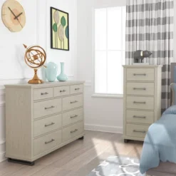 Set Of 2 24" 5 Drawer Chest And 64" 9 Drawer Dresser Beige - Accent Furniture 6 Set Of 2 24" 5 Drawer Chest And 64" 9 Drawer Dresser Beige - Accent Furniture -Furniture Series Store GUEST 1fd7b474 08da 4a9a be35 75557467a628