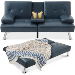 Best Choice Products Modern Faux Leather Convertible Futon Sofa W/ Removable Armrests, Metal Legs, 2 Cupholders -Furniture Series Store GUEST 1ff9d19d f94b 49a8 95ca cdfb2f7e0039