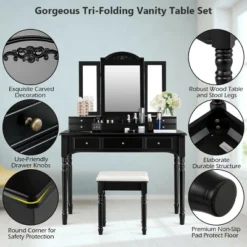 Costway 7 Drawers Vanity Set Dressing Table W/ Tri-Folding Mirror 20 Costway 7 Drawers Vanity Set Dressing Table W/ Tri-Folding Mirror -Furniture Series Store GUEST 217c0413 003e 47c9 aabc 07084a580ab6