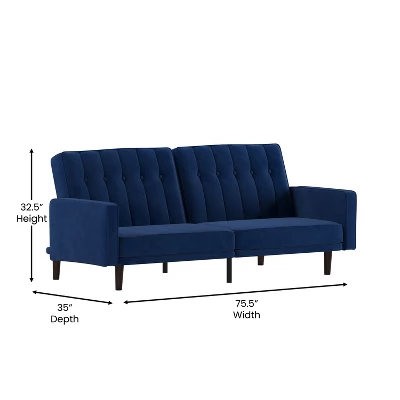 Emma And Oliver Plush Padded Upholstered Split Back Sofa Futon With Vertical Channel Tufting And Wooden Legs 6 Emma And Oliver Plush Padded Upholstered Split Back Sofa Futon With Vertical Channel Tufting And Wooden Legs - Image 6