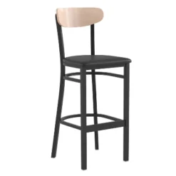 Emma And Oliver Industrial Barstool With Rolled Steel Frame And Solid Wood Seat - 500 Lbs. Static Weight Capacity -Furniture Series Store GUEST 22584c28 cf58 411b 919b aea2c2c9e4de