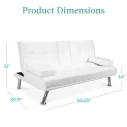 Best Choice Products Modern Faux Leather Convertible Futon Sofa W/ Removable Armrests, Metal Legs, 2 Cupholders - White -Furniture Series Store GUEST 227928bd c391 4a27 a65b 64e8f77e7aa3