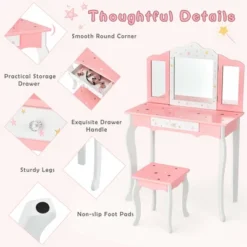Costway Kids Vanity Princess Makeup Dressing Table Chair Set W/ Tri-folding Mirror 18 Costway Kids Vanity Princess Makeup Dressing Table Chair Set W/ Tri-folding Mirror -Furniture Series Store GUEST 22cb51f6 f605 4a9d a378 d4f1d4f63afc