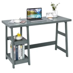 Costway Trestle Computer Desk Home Office Workstation W/Removable Shelves Vintage BlueWhite -Furniture Series Store GUEST 23138ee1 8e91 4a49 adb6 673f5770cc67